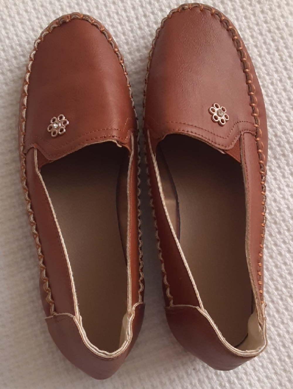 Brown  Slip-On Loafers with Floral Accent